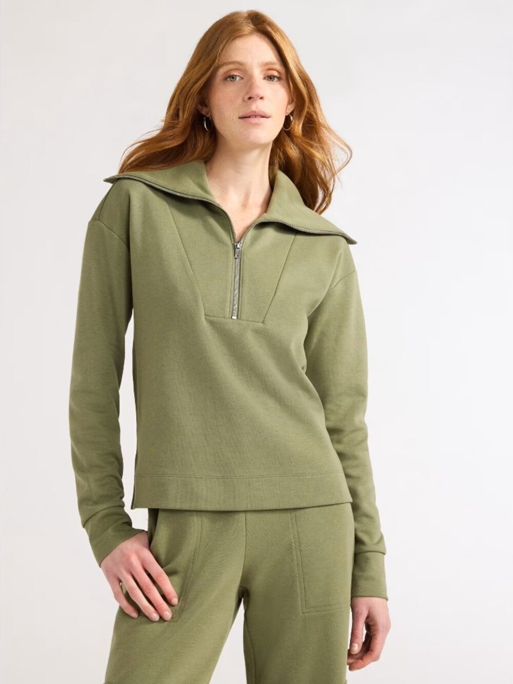 Free Assembly Women's and Women's Plus Half Zip Pullover Sweatshirt, Sizes L